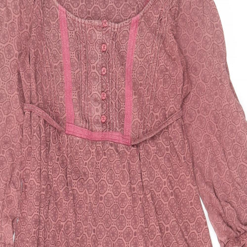 Fat Face Womens Purple Geometric Viscose A-Line Size 12 Round Neck Pullover