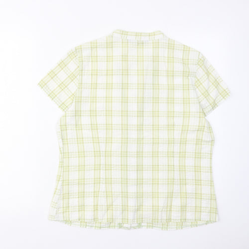 Bonmarché Womens Green Check Cotton Basic Blouse Size 14 V-Neck