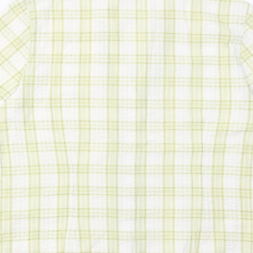 Bonmarché Womens Green Check Cotton Basic Blouse Size 14 V-Neck