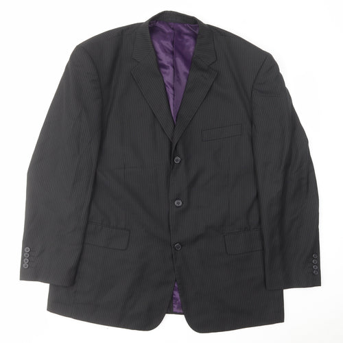 Pierre Remon Mens Black Striped Polyester Jacket Suit Jacket Size 46 Regular