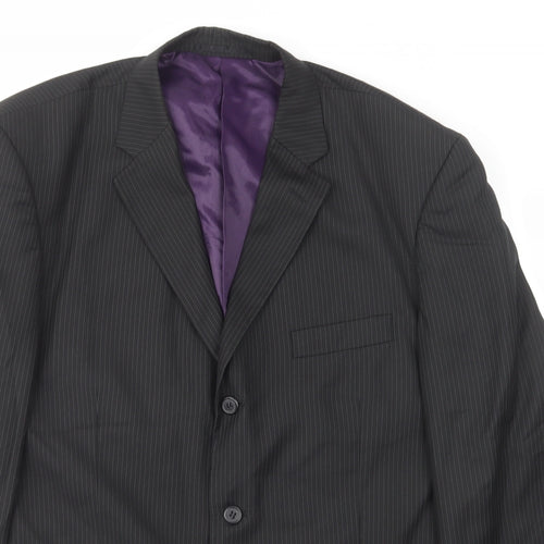 Pierre Remon Mens Black Striped Polyester Jacket Suit Jacket Size 46 Regular