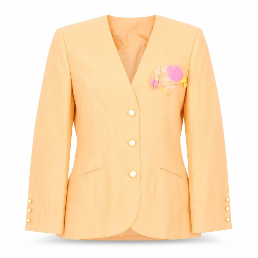 Front view of Mansfield women’s orange jacket blazer, size UK 14, button