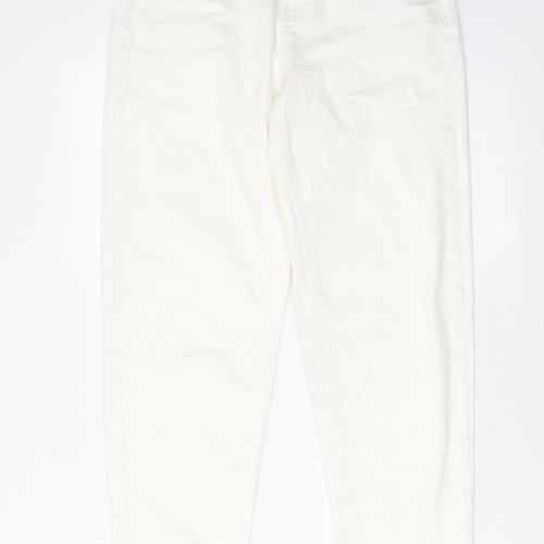 Marks and Spencer Womens White Cotton Tapered Jeans Size 8 L28 in Regular Zip