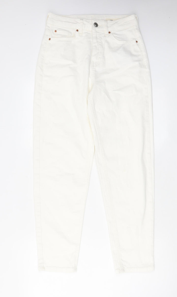 Marks and Spencer Womens White Cotton Tapered Jeans Size 8 L28 in Regular Zip