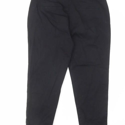 Wallis Womens Black Cotton Cropped Trousers Size 14 L23 in Regular Hook & Eye