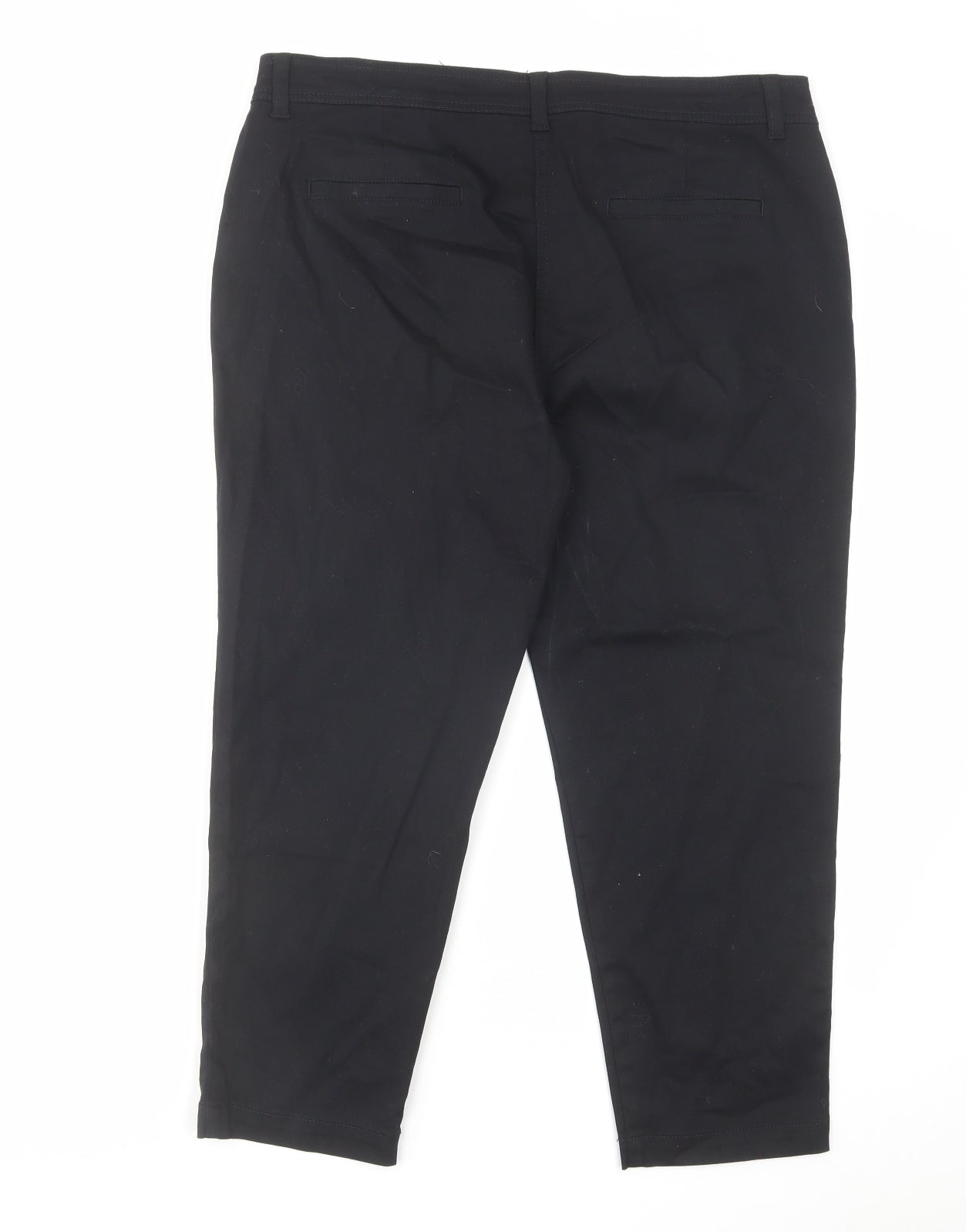 Wallis Womens Black Cotton Cropped Trousers Size 14 L23 in Regular Hook & Eye