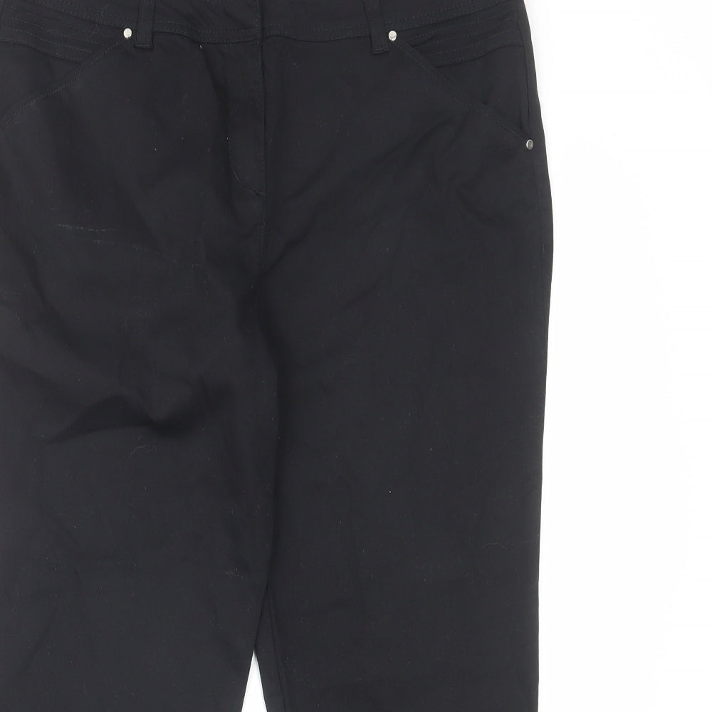 Wallis Womens Black Cotton Cropped Trousers Size 14 L23 in Regular Hook & Eye