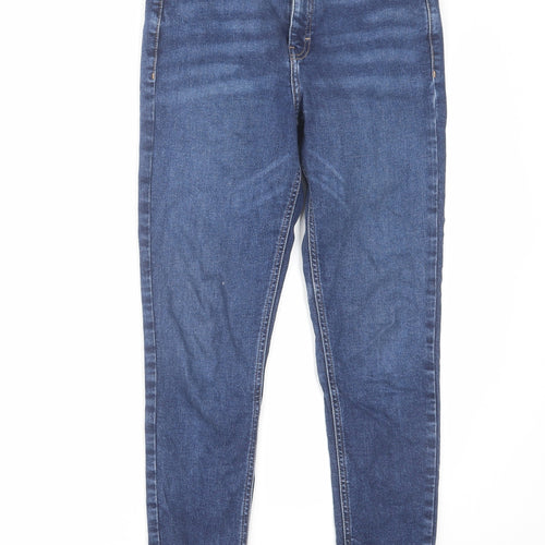 Topshop Womens Blue Cotton Skinny Jeans Size 28 in L32 in Regular Zip - Frayed Hem