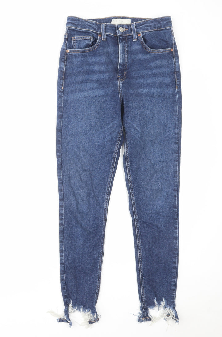 Topshop Womens Blue Cotton Skinny Jeans Size 28 in L32 in Regular Zip - Frayed Hem