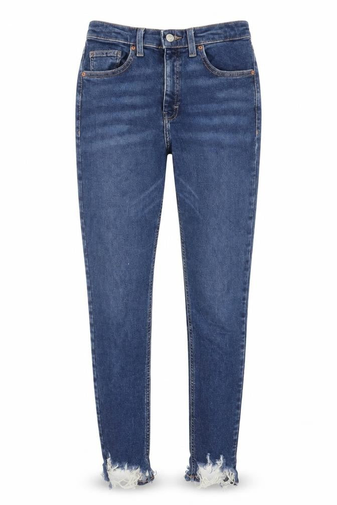 Topshop Womens Blue Cotton Skinny Jeans Size 28 in L32 in Regular Zip - Frayed Hem