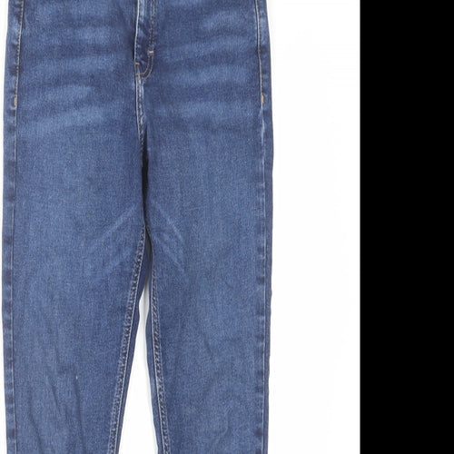Topshop Womens Blue Cotton Skinny Jeans Size 28 in L32 in Regular Zip - Frayed Hem
