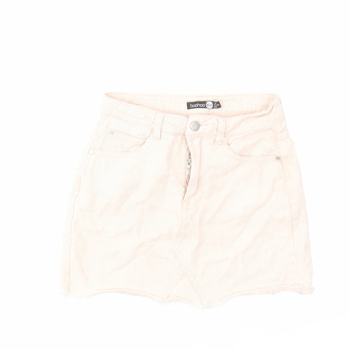 Boohoo Womens Pink Cotton Mini Skirt Size 6 Zip