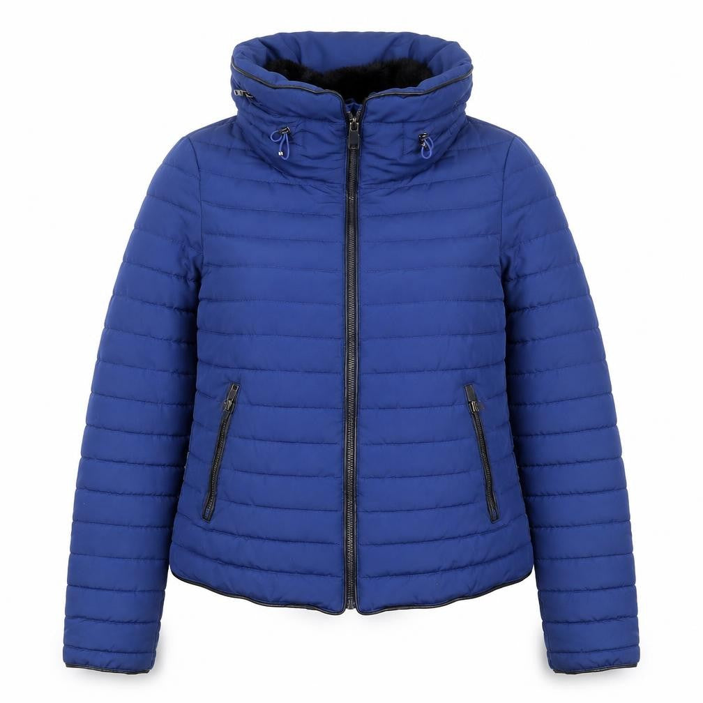 Front view of Zara women’s blue jacket, size S, zip