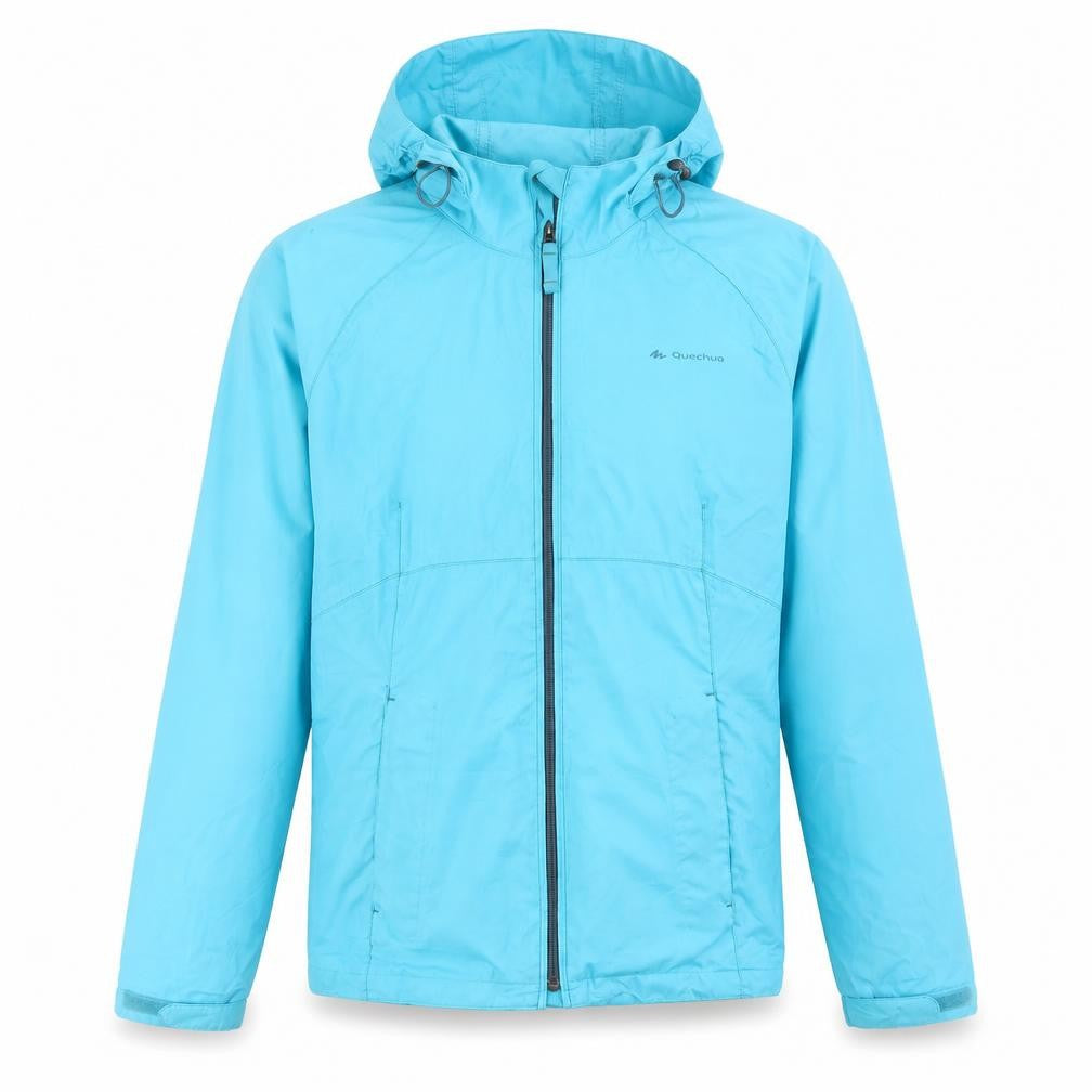 Front view of Decathlon men’s blue windbreaker coat, size S, zip