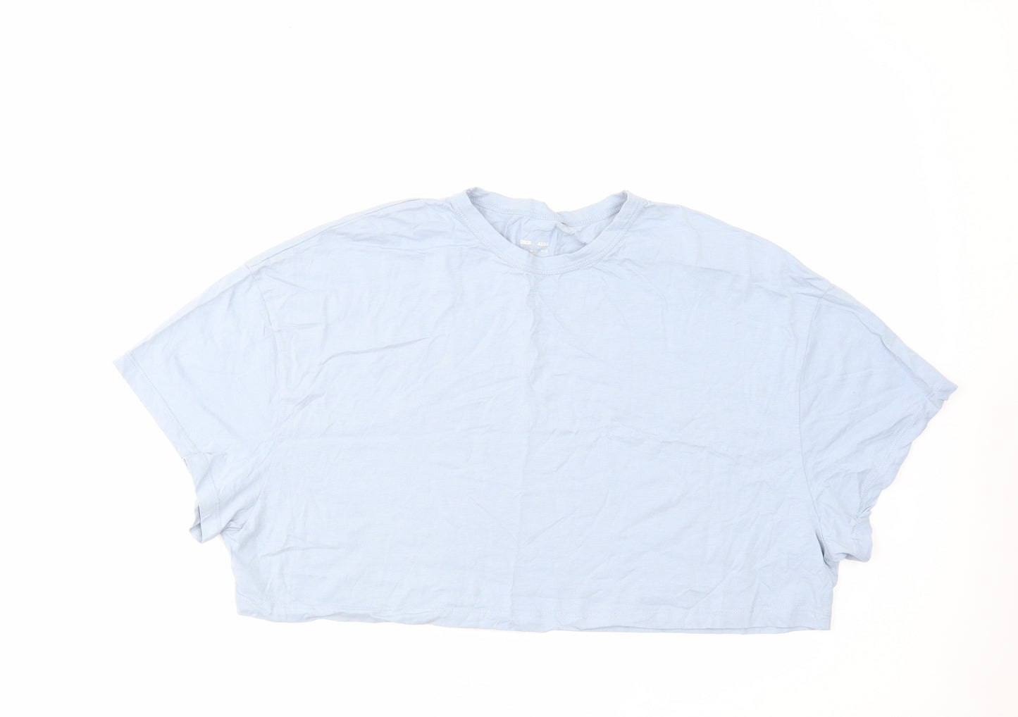 ASOS Womens Blue Cotton Cropped T-Shirt Size 16 Round Neck