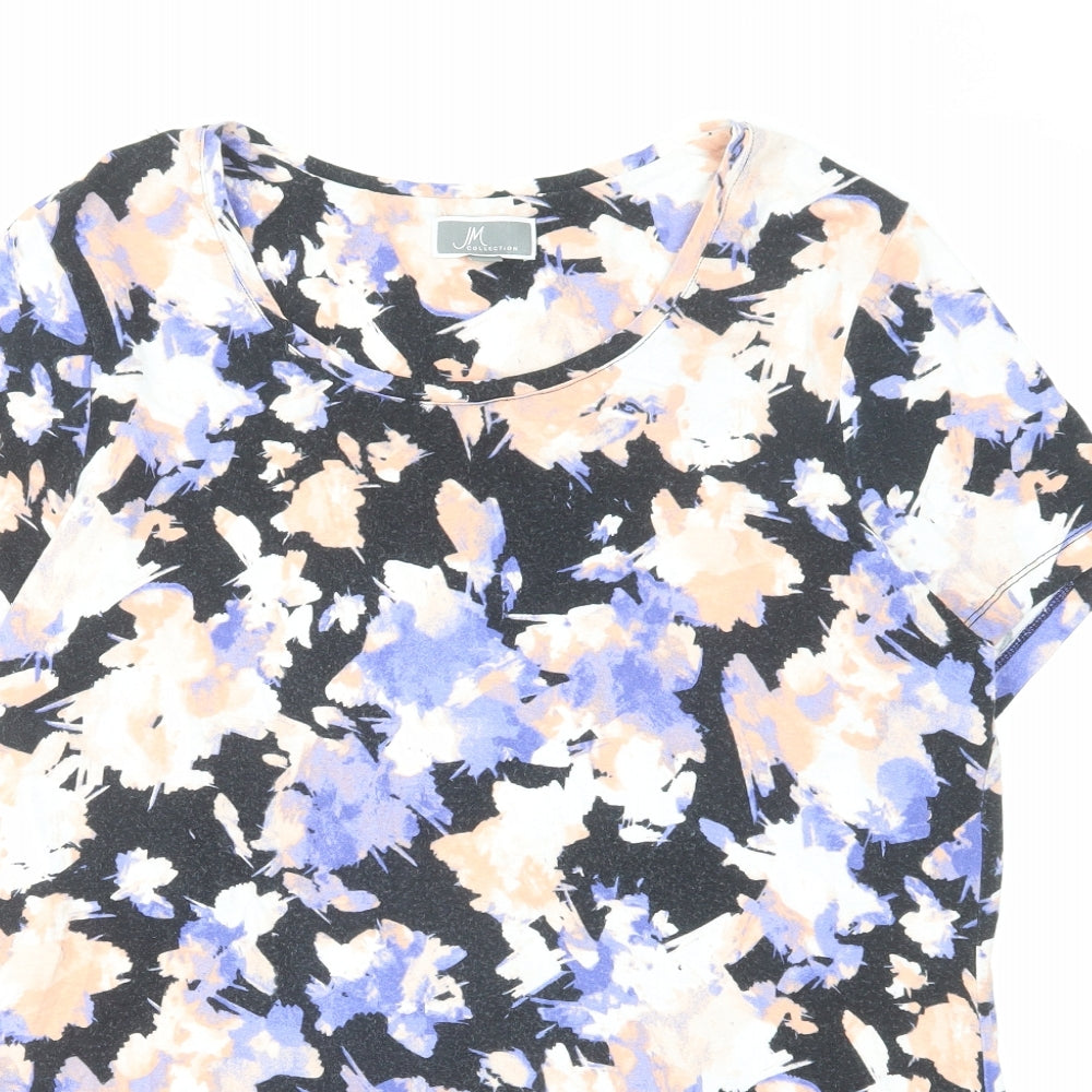 JM Collection Womens Multicoloured Floral Viscose Basic T-Shirt Size M Round Neck