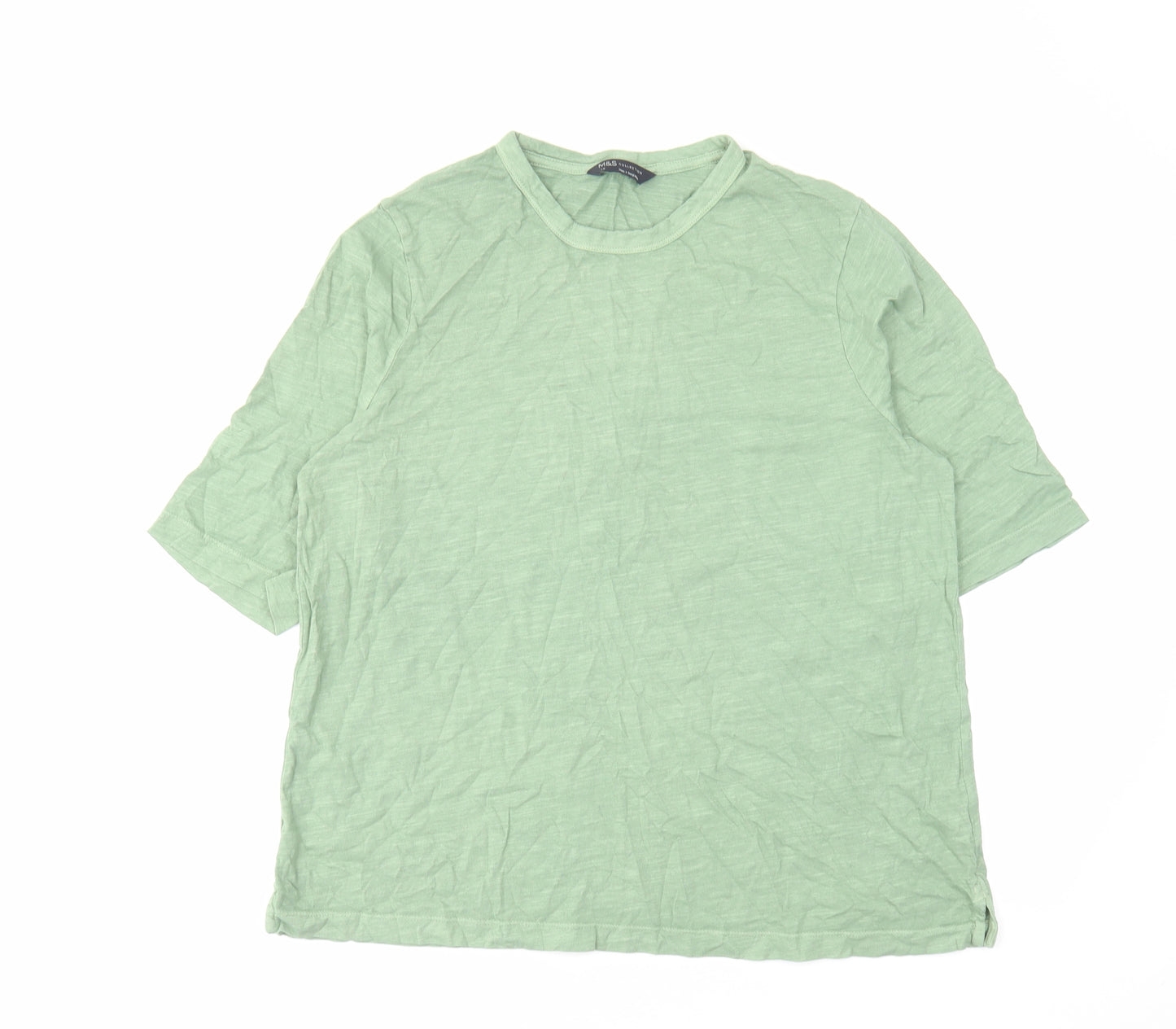 Marks and Spencer Womens Green Cotton Basic T-Shirt Size 14 Round Neck
