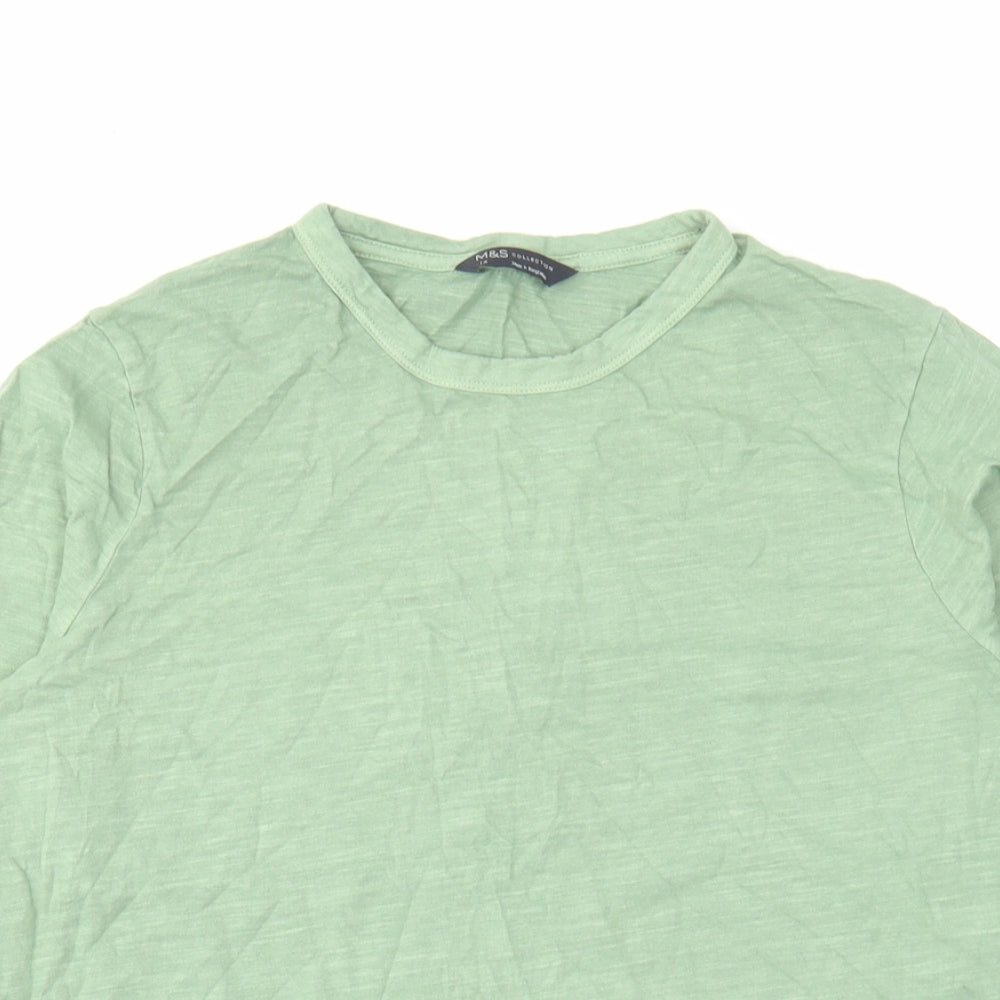 Marks and Spencer Womens Green Cotton Basic T-Shirt Size 14 Round Neck