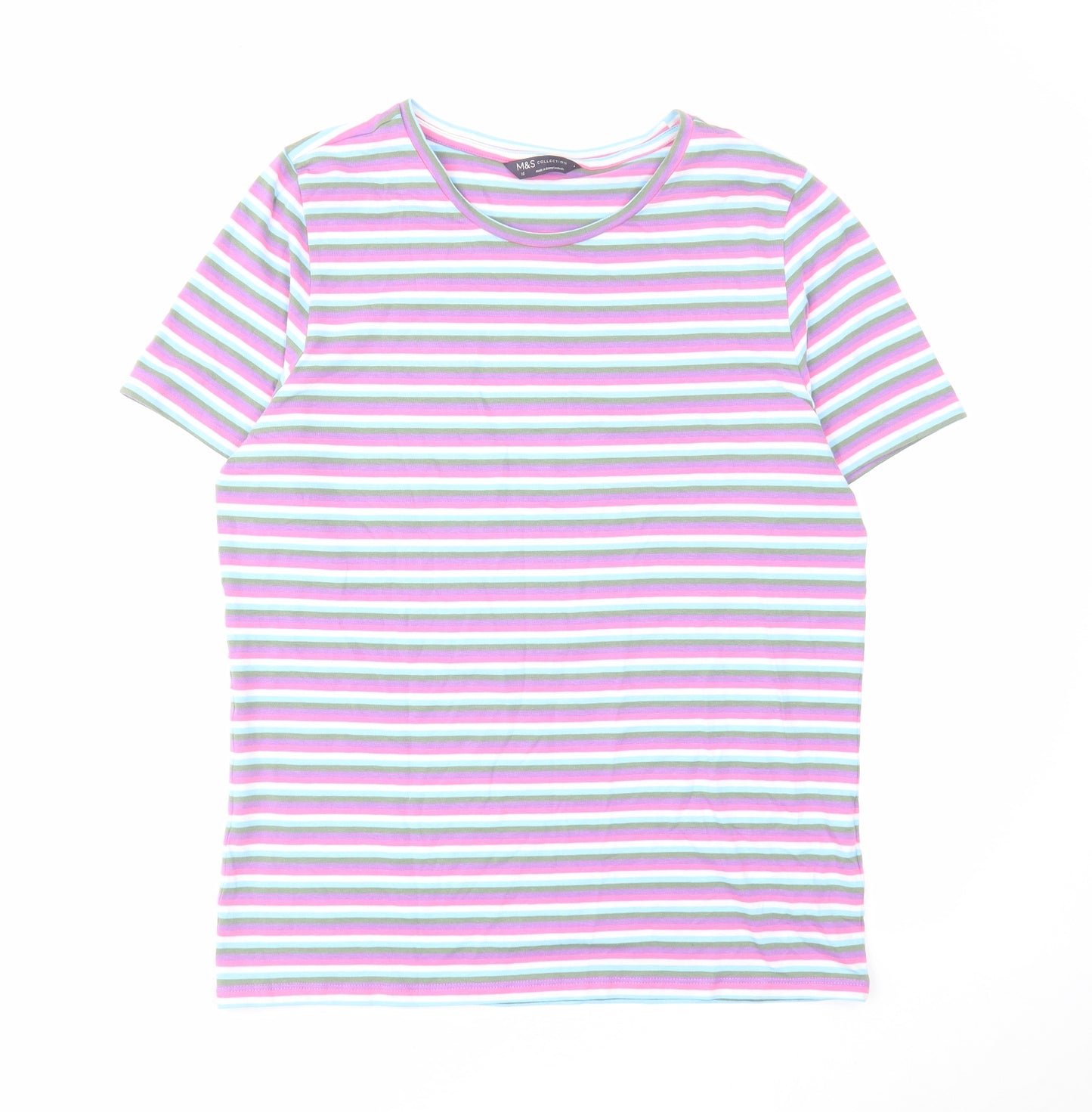NEXT Womens Multicoloured Striped Cotton Basic T-Shirt Size 16 Round Neck