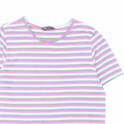 NEXT Womens Multicoloured Striped Cotton Basic T-Shirt Size 16 Round Neck