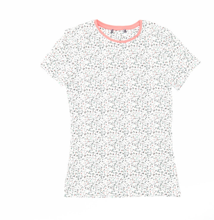 Marks and Spencer Womens Multicoloured Animal Print Cotton Basic T-Shirt Size 8 Round Neck - Leopard Print