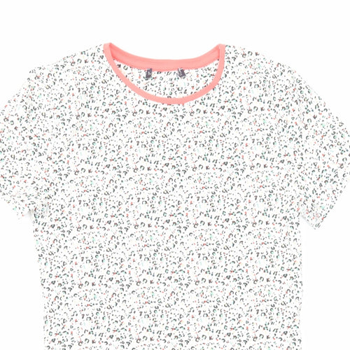 Marks and Spencer Womens Multicoloured Animal Print Cotton Basic T-Shirt Size 8 Round Neck - Leopard Print