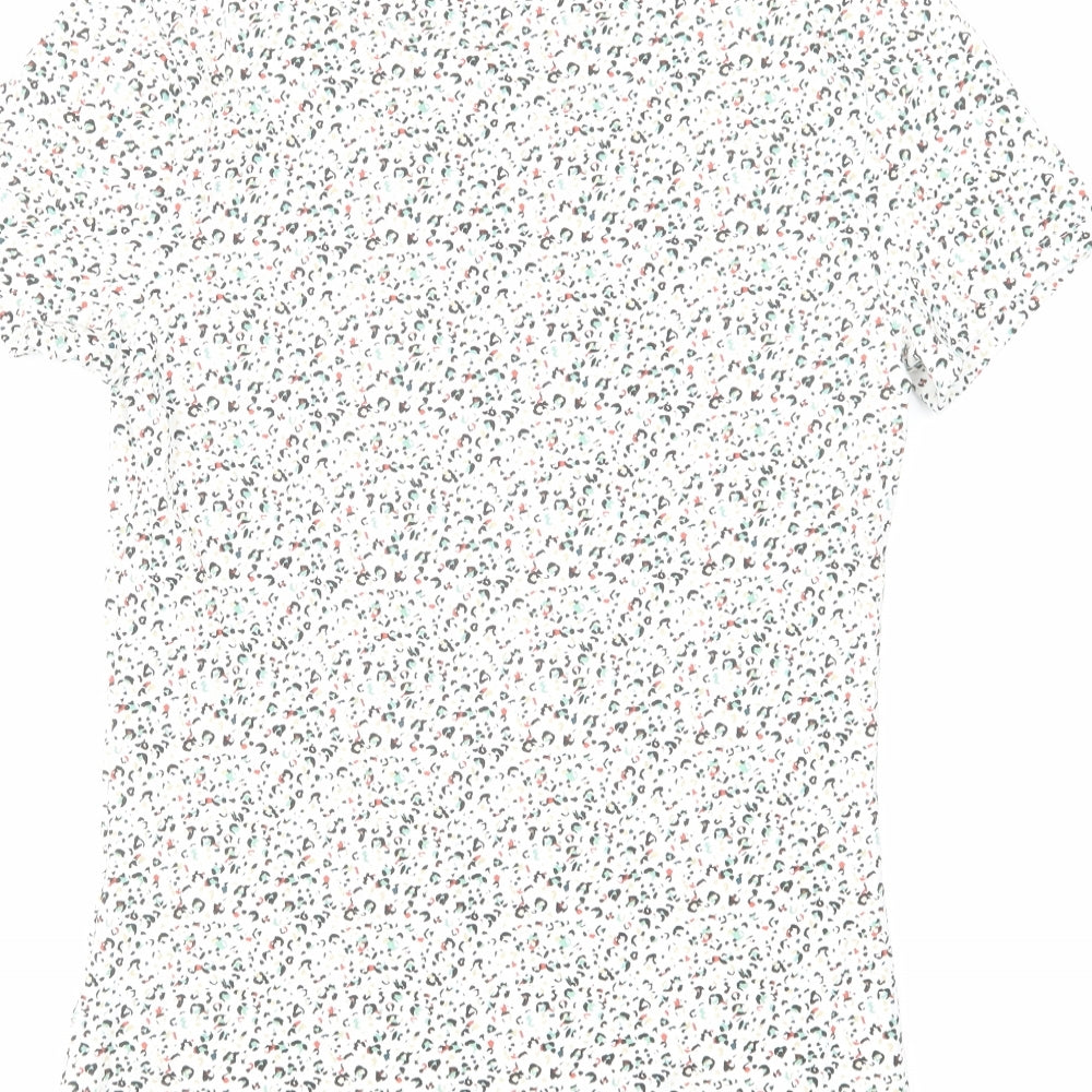 Marks and Spencer Womens Multicoloured Animal Print Cotton Basic T-Shirt Size 8 Round Neck - Leopard Print