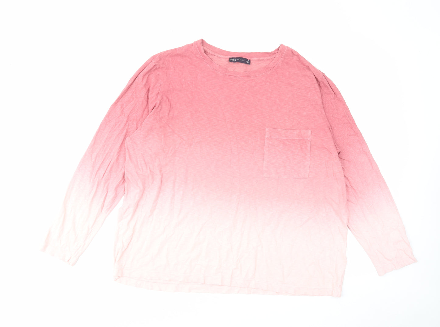 Marks and Spencer Womens Pink Cotton Basic T-Shirt Size 18 Round Neck