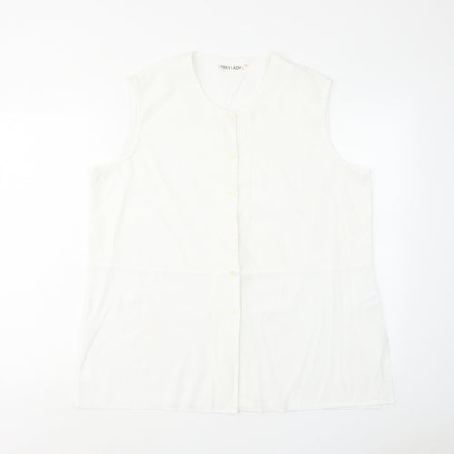 Foxy Lady Womens White Viscose Basic Button-Up Size 18 Round Neck