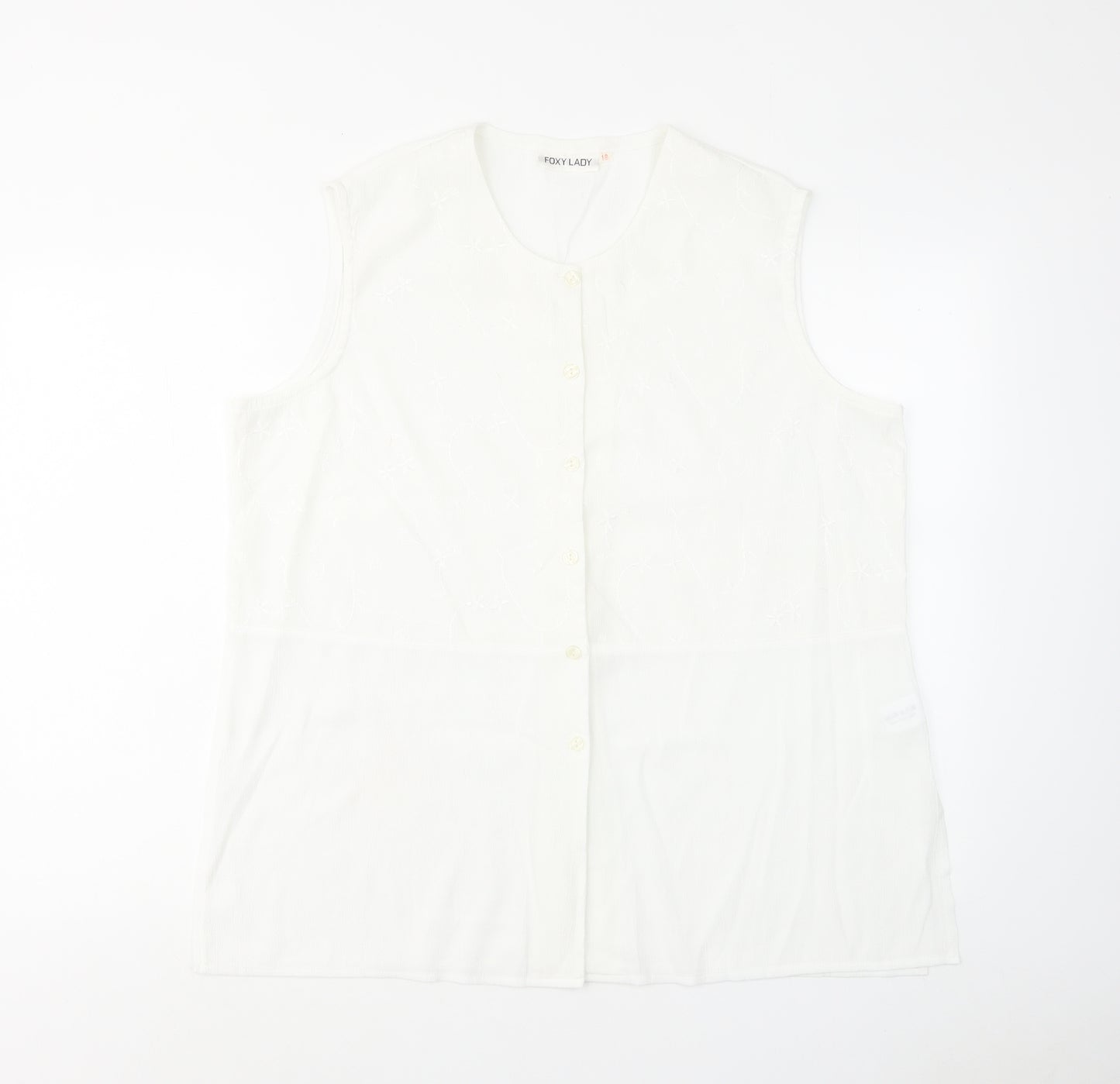 Foxy Lady Womens White Viscose Basic Button-Up Size 18 Round Neck