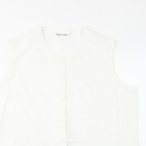 Foxy Lady Womens White Viscose Basic Button-Up Size 18 Round Neck