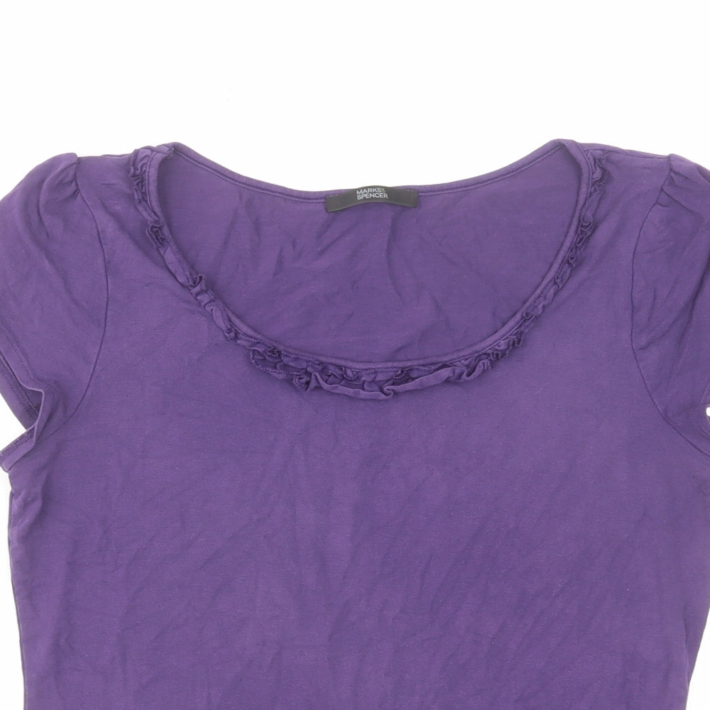 Marks and Spencer Womens Purple Viscose Basic T-Shirt Size 10 Round Neck
