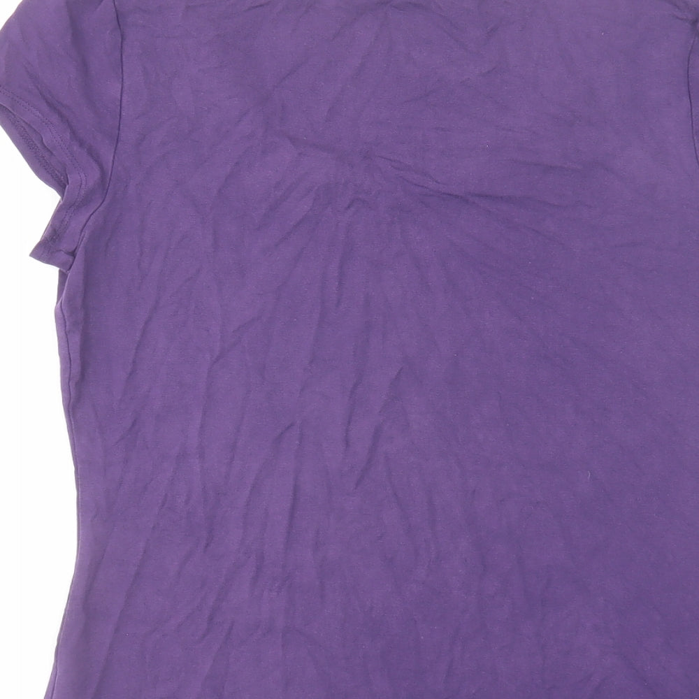 Marks and Spencer Womens Purple Viscose Basic T-Shirt Size 10 Round Neck