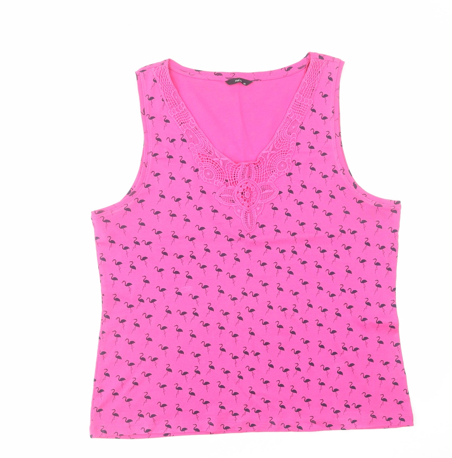 M&Co Womens Pink Geometric Cotton Basic Tank Size 20 V-Neck - Flamingo Pattern