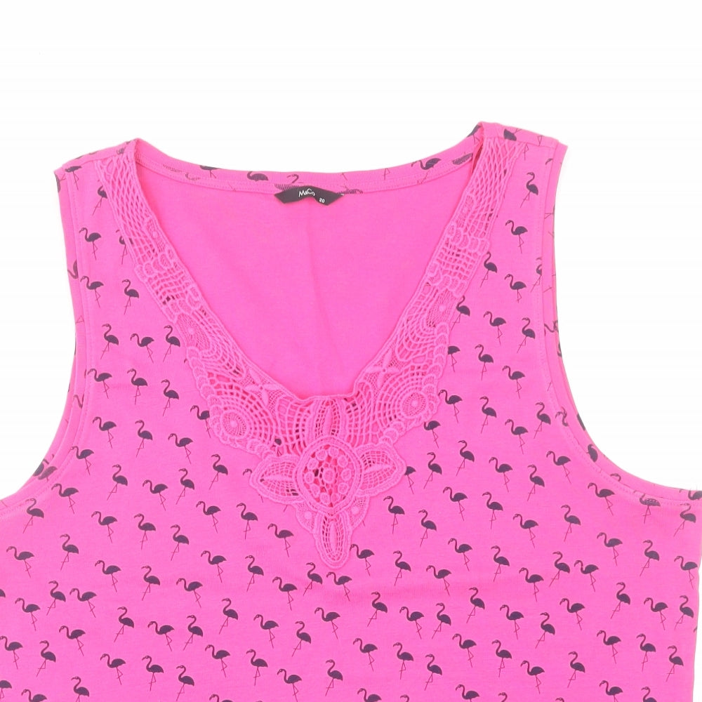 M&Co Womens Pink Geometric Cotton Basic Tank Size 20 V-Neck - Flamingo Pattern