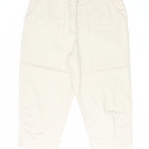 Bonmarché Womens Beige Cotton Capri Trousers Size 18 L21 in Regular Zip
