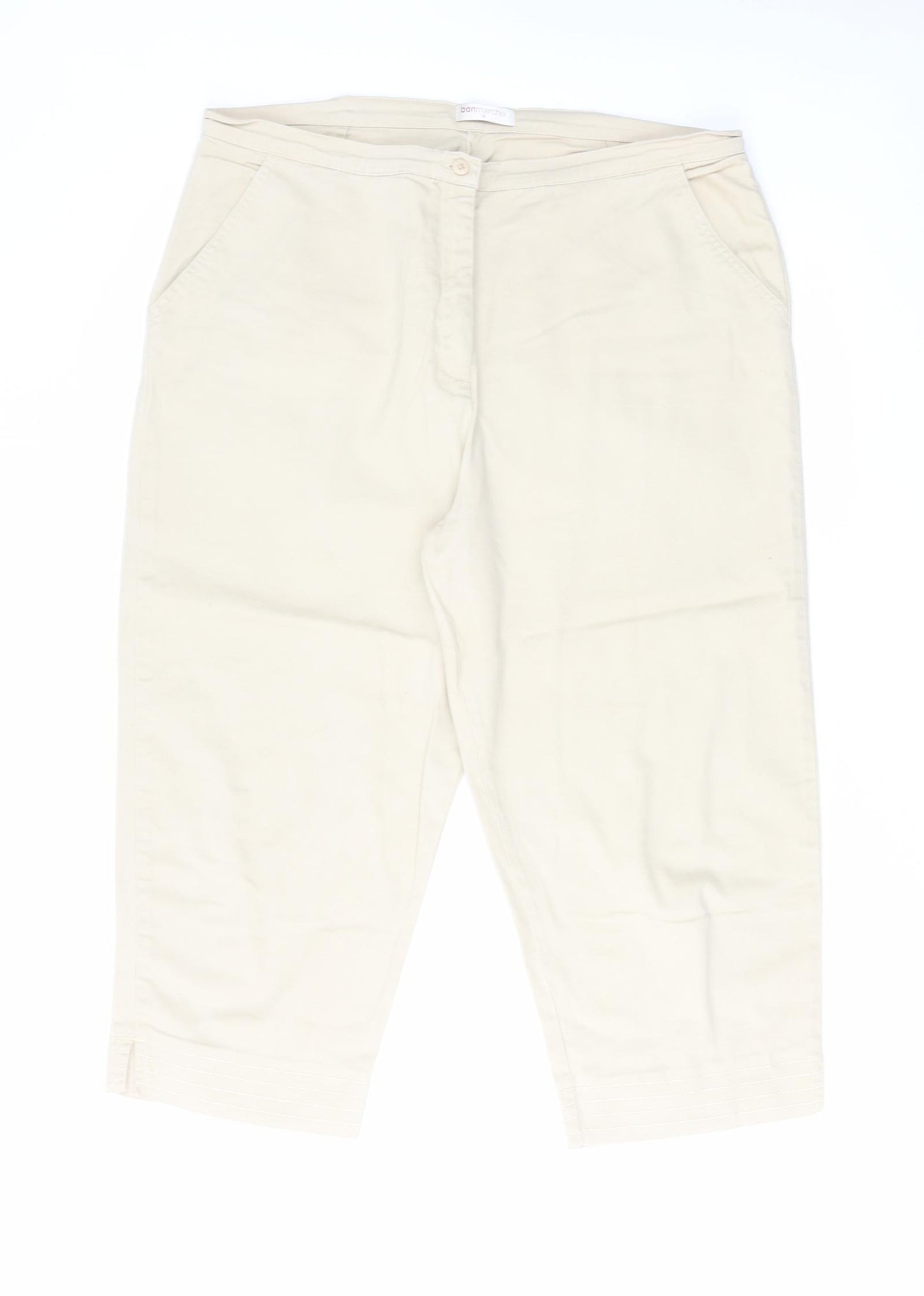 Bonmarché Womens Beige Cotton Capri Trousers Size 18 L21 in Regular Zip