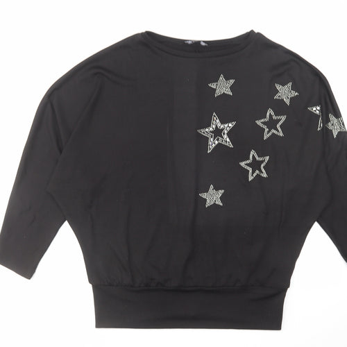 New Look Womens Black Polyester Basic Blouse Size M Round Neck - Stars Print