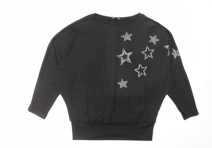 New Look Womens Black Polyester Basic Blouse Size M Round Neck - Stars Print