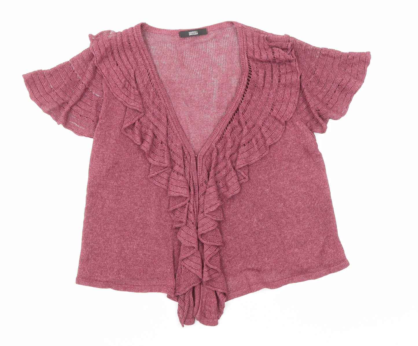 Marks and Spencer Womens Purple Linen Basic Blouse Size 14 V-Neck