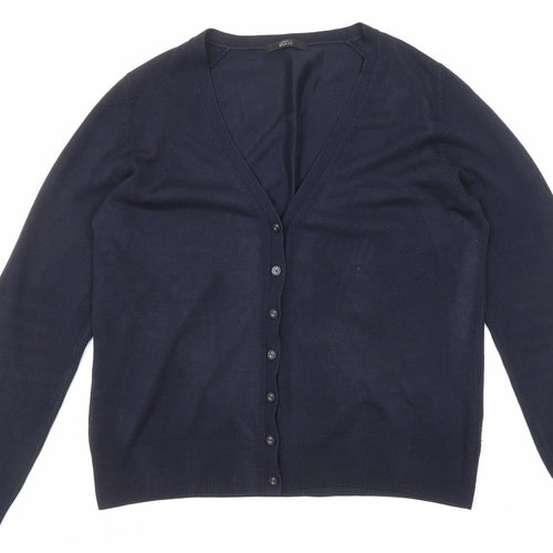 Marks and Spencer Womens Blue V-Neck Acrylic Cardigan Jumper Size 12