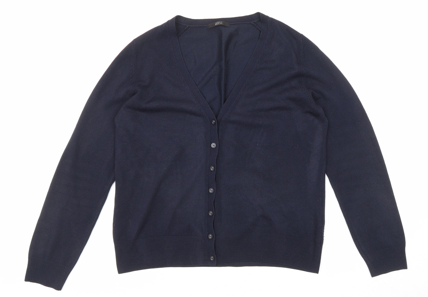 Marks and Spencer Womens Blue V-Neck Acrylic Cardigan Jumper Size 12