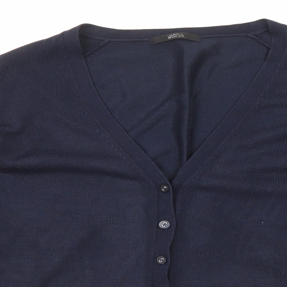 Marks and Spencer Womens Blue V-Neck Acrylic Cardigan Jumper Size 12