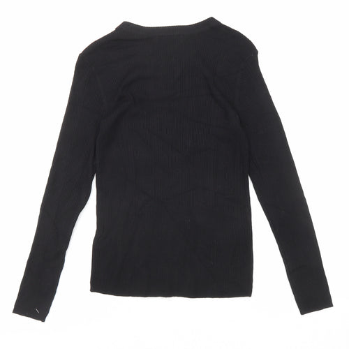 Marks and Spencer Womens Black Round Neck Viscose Pullover Jumper Size 8