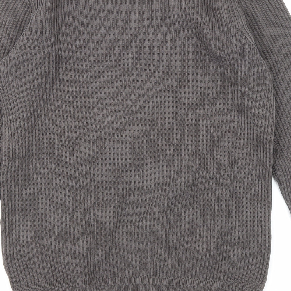 Zara Mens Grey Crew Neck Cotton Pullover Jumper Size M Long Sleeve