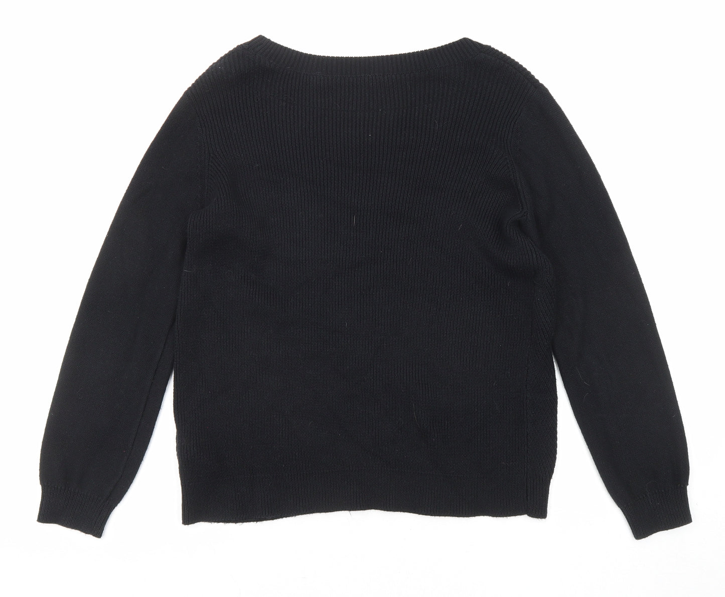 Marks and Spencer Womens Black Round Neck Cotton Pullover Jumper Size 12