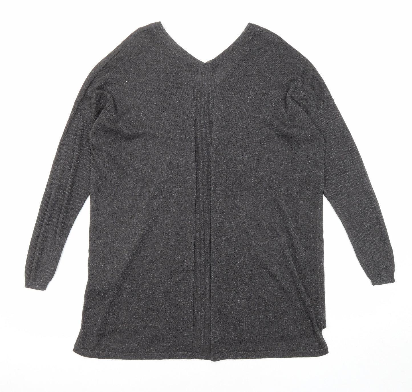 NEXT Womens Grey V-Neck Viscose Pullover Jumper Size 16