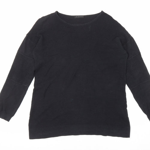 Sisley Womens Black Round Neck Cotton Pullover Jumper Size S