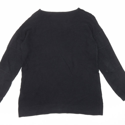 Sisley Womens Black Round Neck Cotton Pullover Jumper Size S