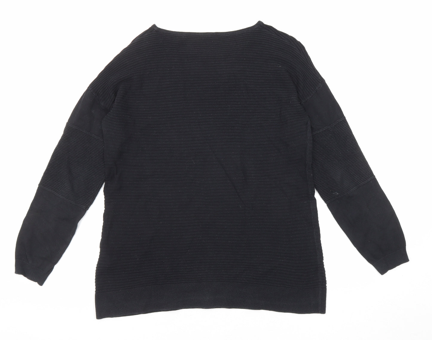 Sisley Womens Black Round Neck Cotton Pullover Jumper Size S